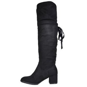 Over the knee faux suede black boots